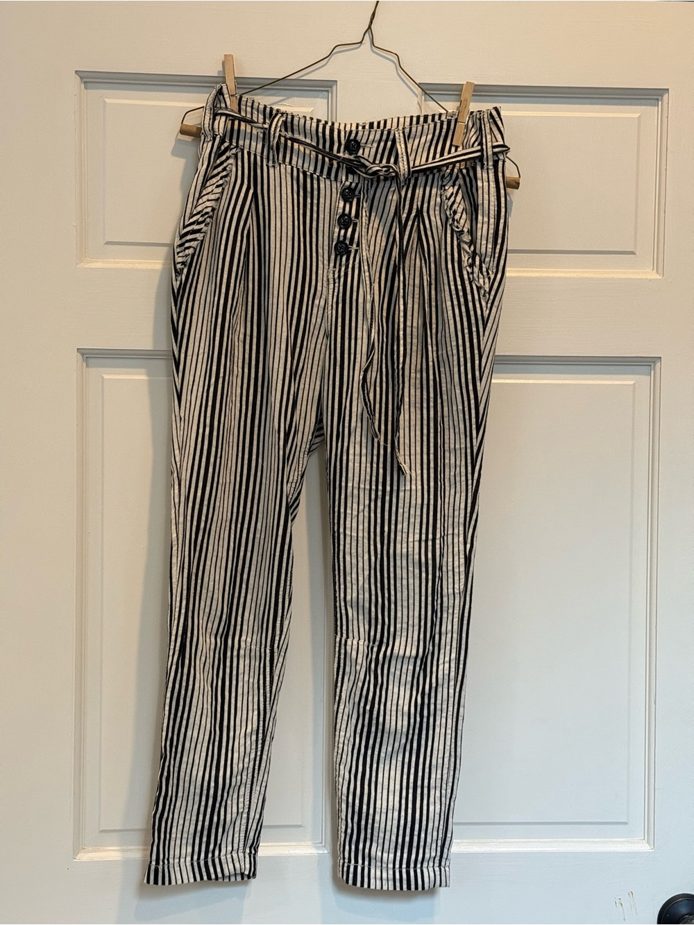 Free People Black and Ivory Striped Pants